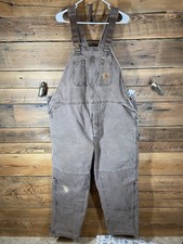 Vintage Carhartt Bib Overalls 44x30 R27CHT Duck Insulated Double Knee USA Brown