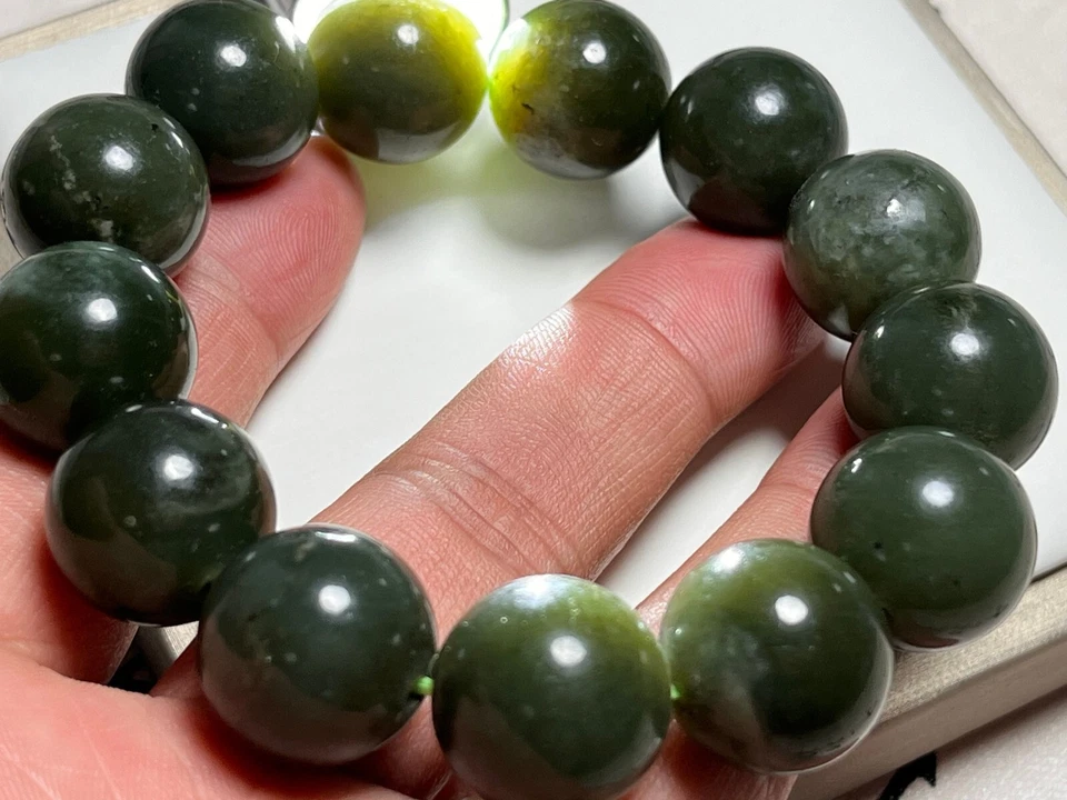 Certified natural Hotan Jade 16mm round bead bracelet lucky Nephrite 凤凰玉 2228 — 第 2/4 张图片