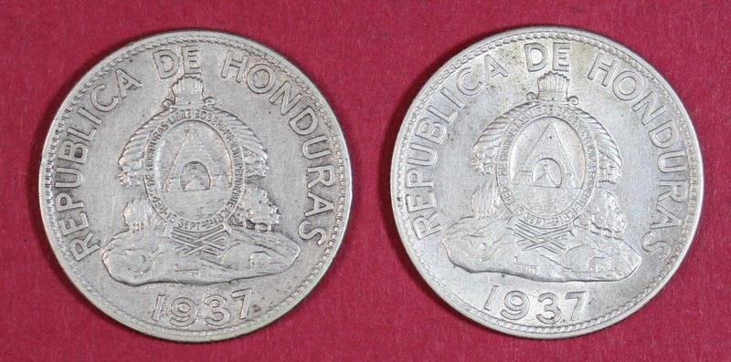 LOT OF TWO (2) 1937 HONDURAS LEMPIRA SILVER COINS   *0.723 ASW TOTAL*