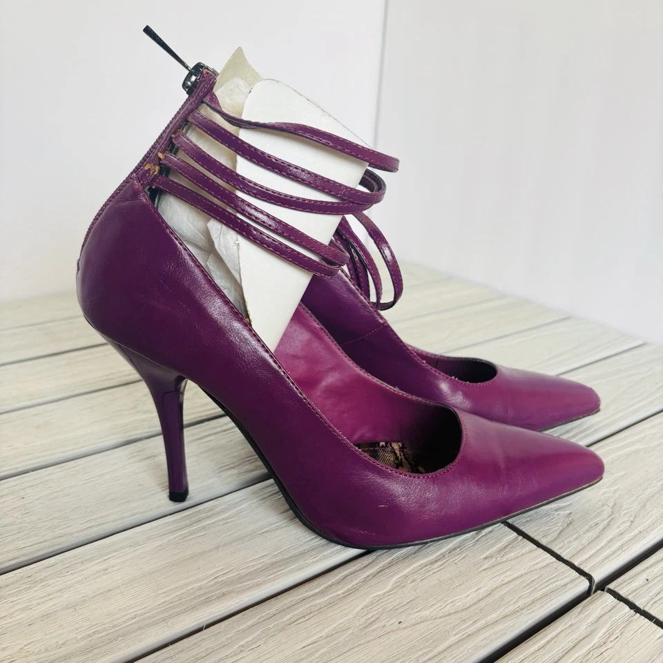 复古 Anne Michelle 百香梅高跟鞋,带踝带和背面拉链,尺寸 9 — 第 3/4 张图片