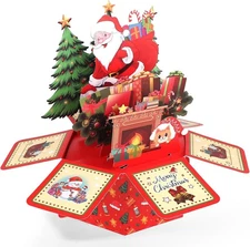 Pop up Xmas Box, Colorful 3D Pop up Greeting Card with Envelope New Year Decorat