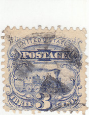 Scott # 114 - 3c Ultramarine - Locomotive- "G" Grill - Used