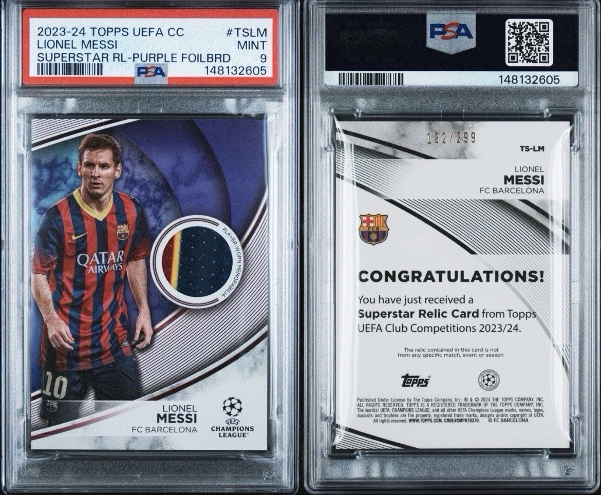 2023-24 Topps UEFA Lionel Messi Patch Superstar Relic /299 view 3