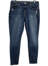 True Religion Jeans Womens 32 Blue Jennie Ankle Skinny Distressed Fray Hem