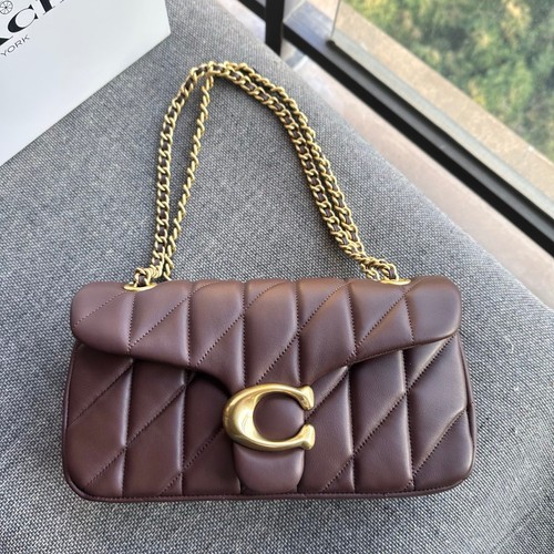COACH new Tabby26 wine bag with diamond pattern - brown bag Gold logo