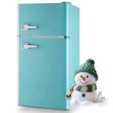 3.5 Cu.Ft Retro Mini Fridge with Freezer, 2 Door Small Refrigerator with 7 Ad...