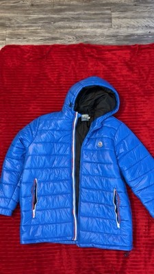 Moncler Blue Hooded Quilted Full Zip Mid-Length Puffer Jacket Men's XXL