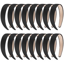 16 PCS Black Satin Headbands 1 Inch DIY Hair Plain Hard Headband For Women
