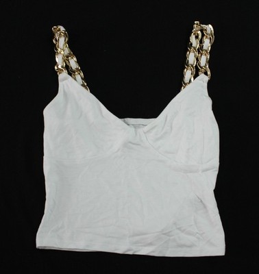 Micas Women's Slim Fit Stretch Chain Detail Strap Tank Top EJ3 White Size XS NWT