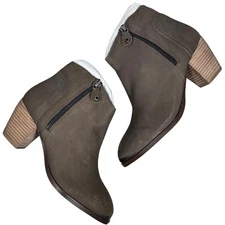 Diba Womens Taupe Sequoia Suede Leather Block Stack Heel Booties 8.5