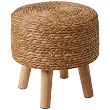 Foot Stool Natural Seagrass Hand Weave, 12.6 Small Ottoman, Round Footrest fo...