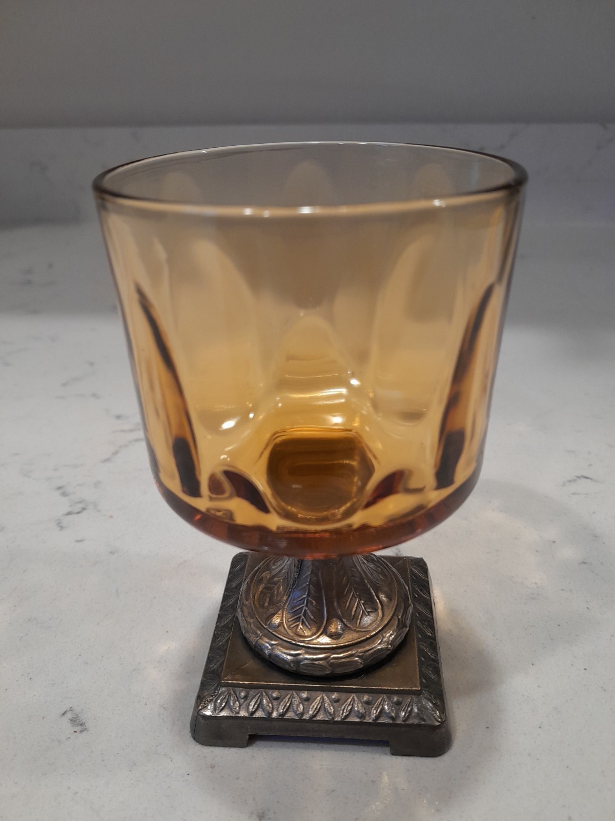 Vintage Mid-Century Brass and Amber Glass Tea Light Candle Holder