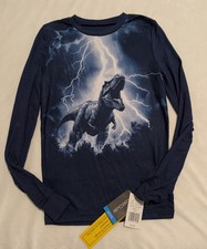 Boy's Cuddl Duds T-Rex/ Lightening Blue And White Pajama Top Size 14
