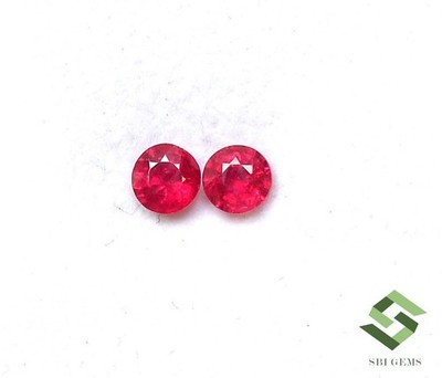 4 mm Natural Ruby Round Cut Pair 0.76 CTS Certified Loose Faceted Gemstones
