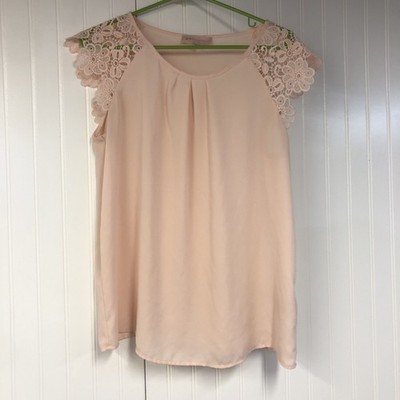 Philosophy Women's Shirt Bouse Pink Lace Sleeves Short Sleeve Large