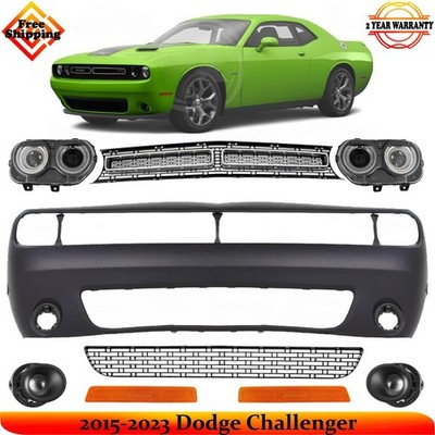 Front Bumper Cover Fascia Paintable & Grille Kit For 2015-2023 Dodge Challenger