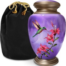 Hummingbird Purple Adult Cremation Urn for Human Ashes, Large with Velvet Bag
