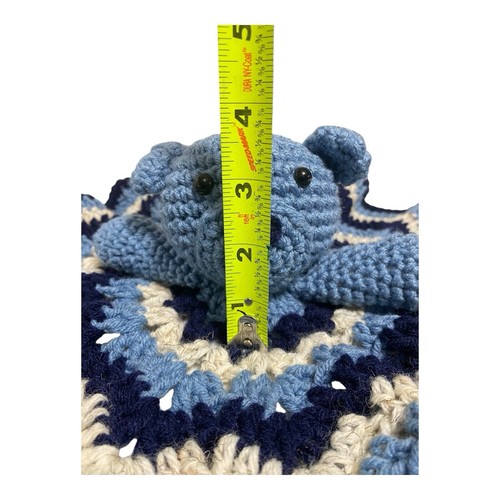 Handmade Crocheted Baby Lovey Bear Blue Navy Blue Beige 17 Inch Star Pattern - Picture 19 of 23