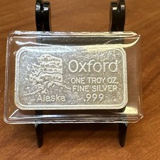 Vintage Oxford Assaying & Refining Alaska 1 Oz .999 Silver Bar 107.02 per troy oz