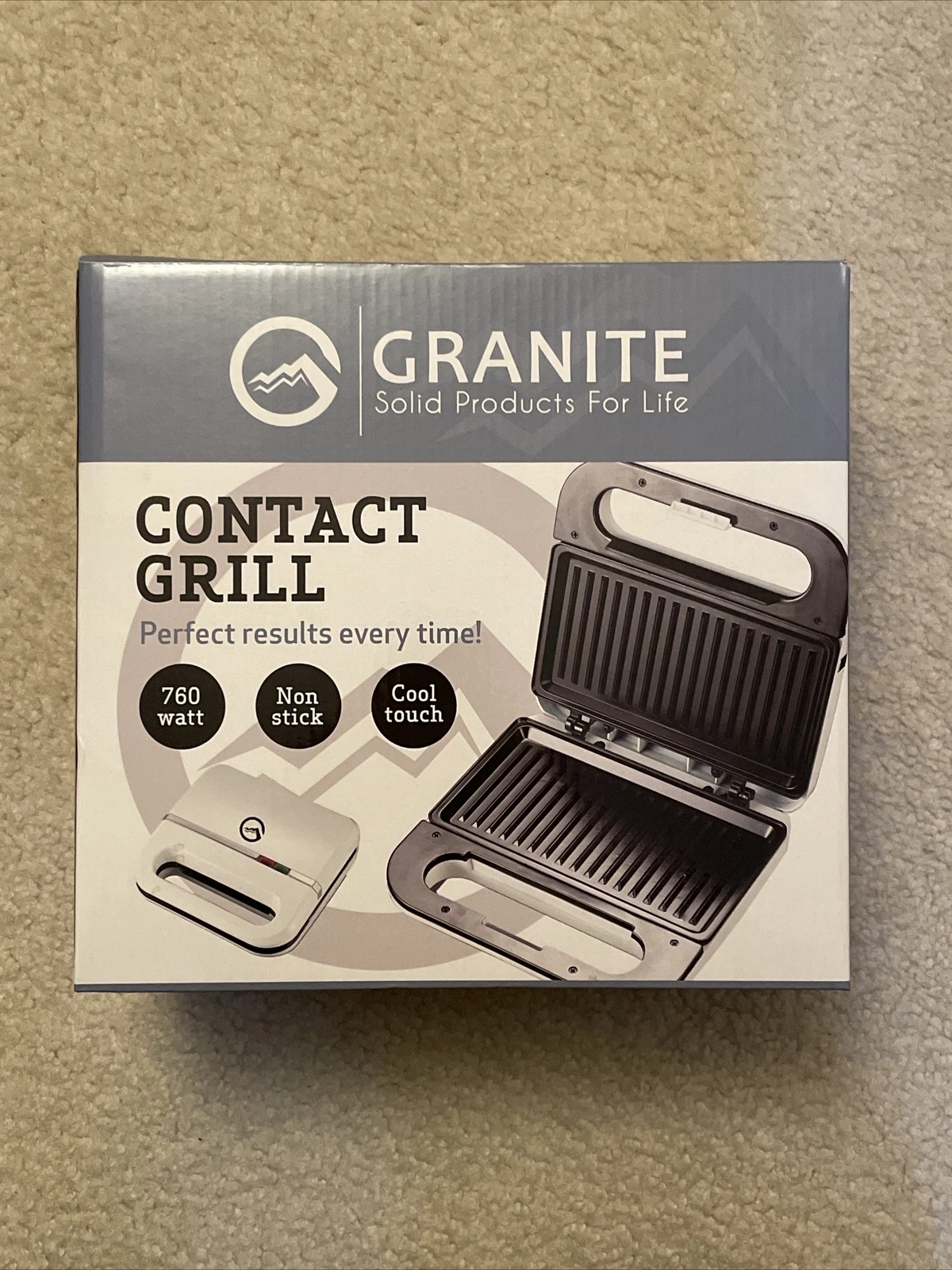 NEW GRANITE CONTACT GRILL 760 WATT Non Stick Cool Touch OverHeat Protection