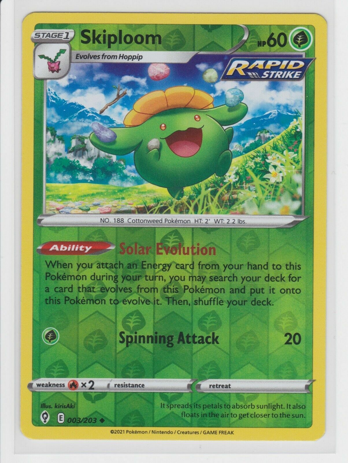 Pokemon - Skiploom - 003/203 - Reverse Holo - Evolving Skies - NM/M - New