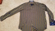 Robert Graham Mens Dress Shirt multi color stripes Flip Cuff LG