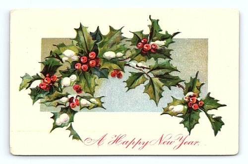 Happy New Year Greetings Embossed Floral Postcard pc109 - 第 1/2 張圖片