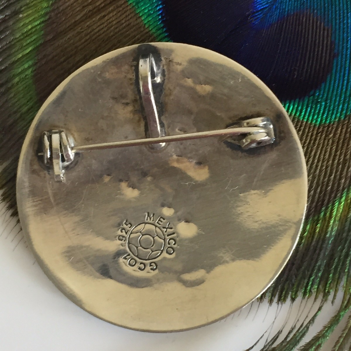 Broche/Pendentif Vintage Argent Sterling 925 - Motif Aztèque Soleil Calendrier - 5,5 Cm
