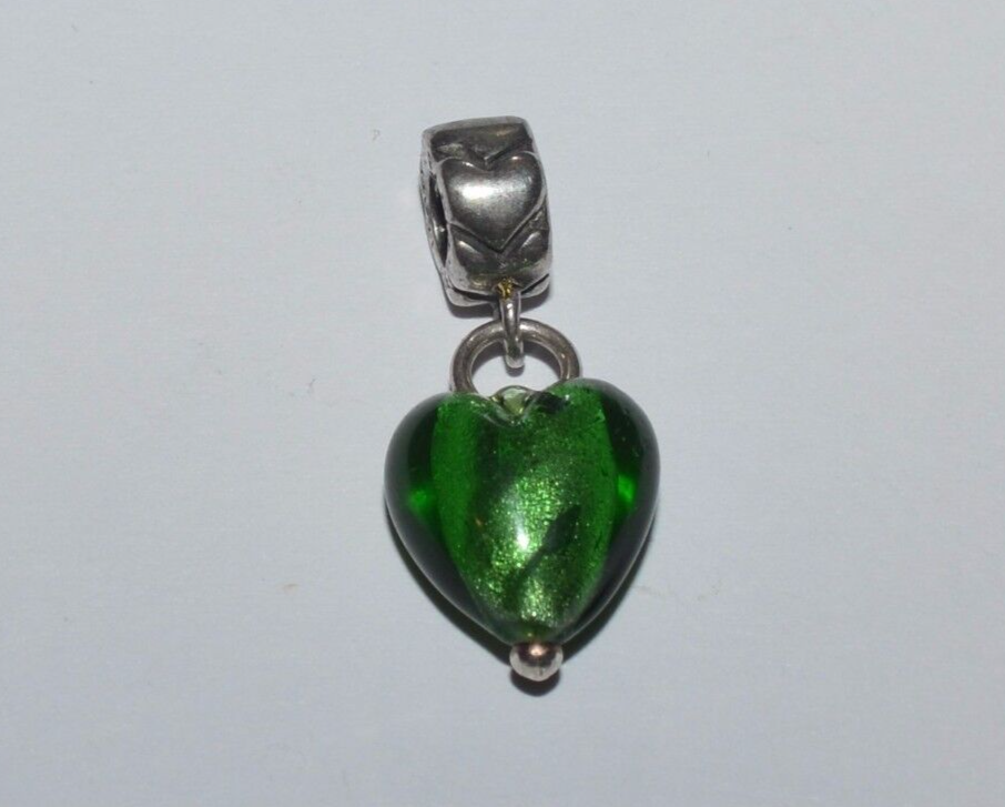 BACIO ITALY STERLING SILVER AND MURANO GREEN GLASS HEART CHARM eBay