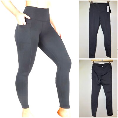 90 Degree By Reflex High Waist Fleece Lined Leggings Side Pockets Size Small NEW
