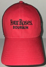 Four Roses Bourbon Men's Snapback Adjustable Mesh Trucker Hat Red Black Cap