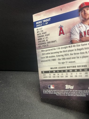 2024 Stadium Club #1 Mike Trout variante immagine SP codice 493 LOS ANGELES ANGELS - Foto 8 di 8