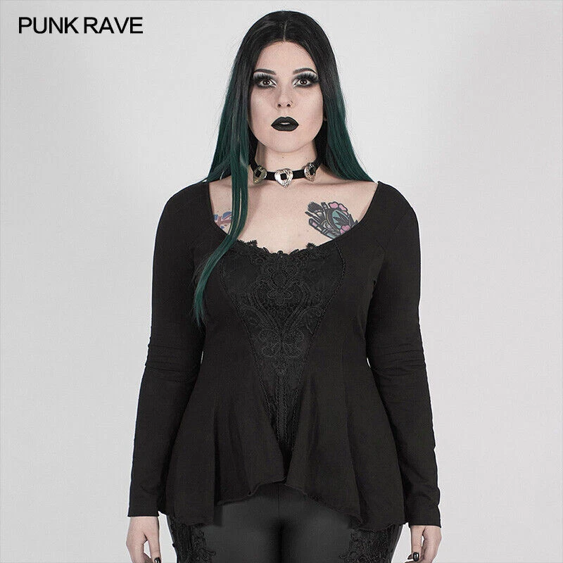 Camiseta Punk Rave Perspectiva Gótica Calcomanía Hueca Manga Larga Talla Grande Niña Foto 2 de 4