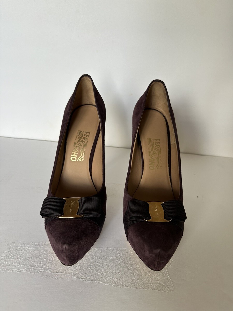 Salvatore Ferragamo Platform High Heels Suede Deep Purple