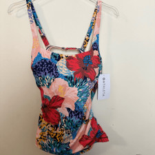 Athleta Square Neck Bra Cup Print Tankini Top Size 34 B/C Bora Bora floral NWT