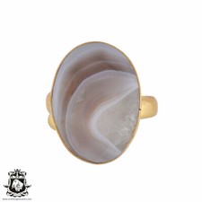 Size 7.5 - Size 9 Adjustable Banded Agate 24K Gold Plated Ring GPR989