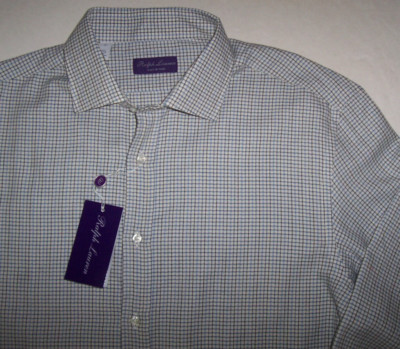 Chemise à carreaux homme collections Ralph Lauren PURPLE LABEL COTON/CACHEMIRE 17 MADE IN ITALY neuve avec étiquette