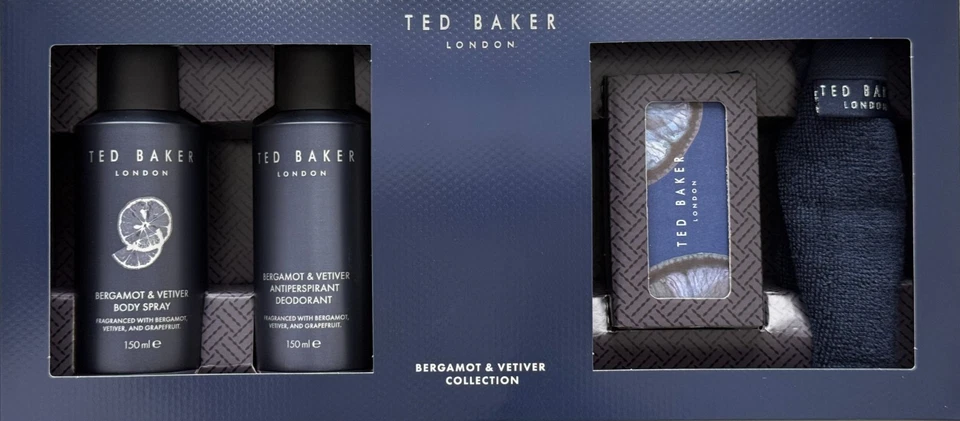Ted Baker Mens Gift Set -Bergamot And Vetiver Mens Body Care Collection Gift Set