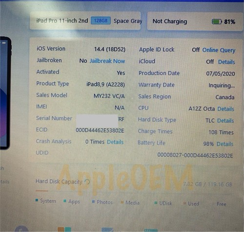 Functional 🍏 A2228 Apple iPad Pro 2nd 11” 128GB WiFi MainBoard PCB Main Board - Photo 6/6