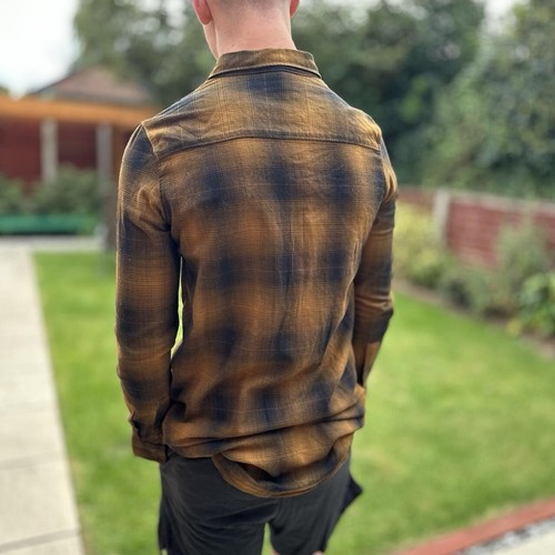Moto-X Fox Check Shirt Men's Size Medium Chequered Brown Casual Work Shirt - Picture 3 of 4