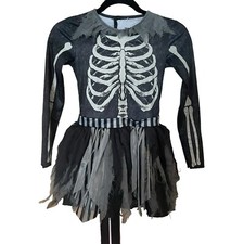 Zombie Skeleton Costume Dress Child Sz M Black Gray Long Sleeve Halloween