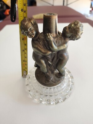 6'' tall Cherub Angels Lamp Base Golden Metal Part Threaded Glass 4.25'' Base