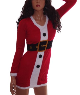 Womens SANTA Mrs Claus Ugly Christmas Sweater Party Dress S