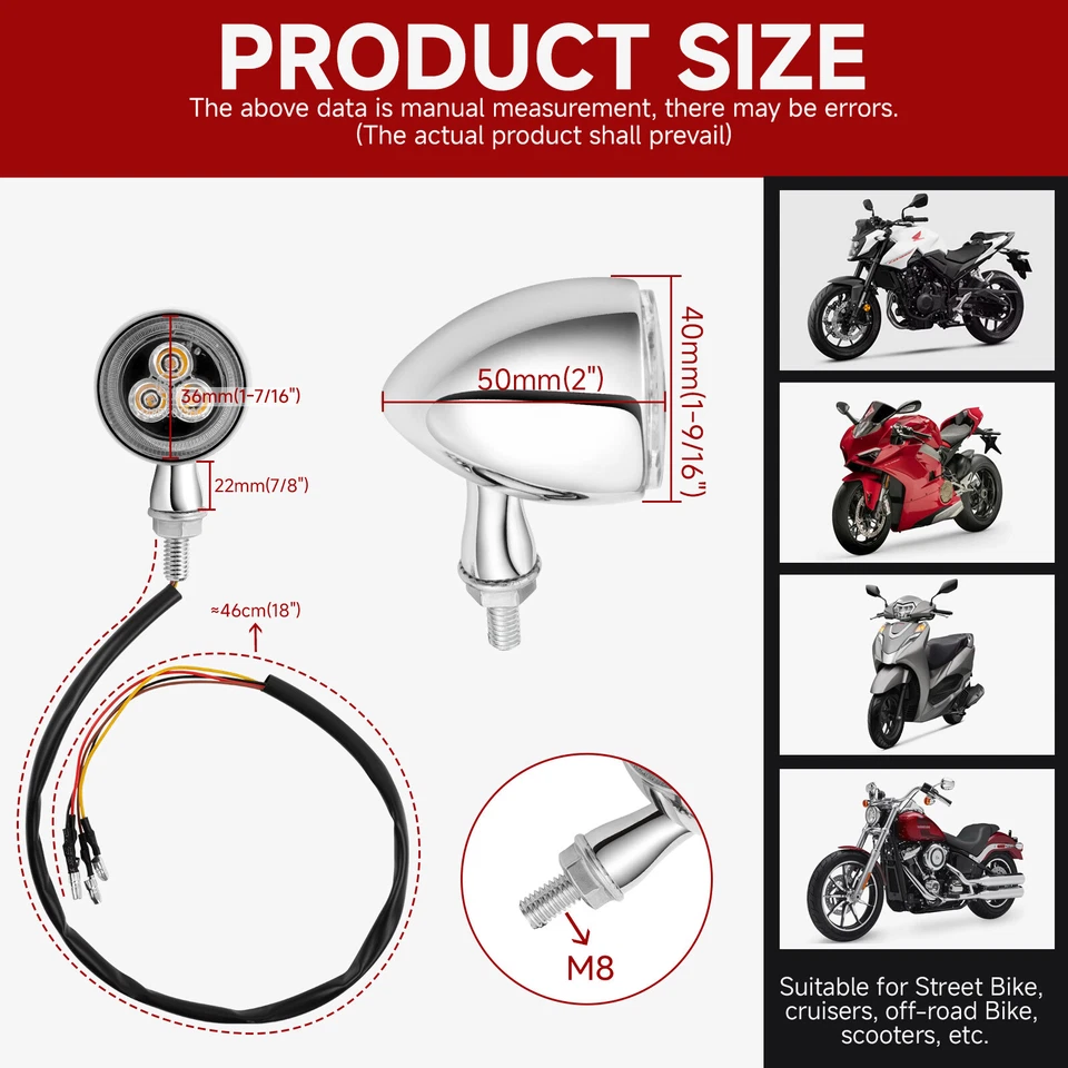 Luces de freno traseras DRL de señal de giro LED cromadas para Yamaha V Star 650 1100 Bobber Foto 2 de 4