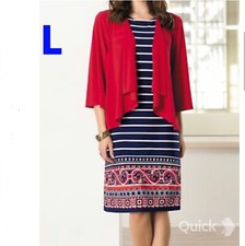 L - New 2 pcs Blu Sage Red Jacket w/ Stripe Border Dress Set