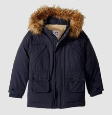 $295 Appaman Kid Boys Blue Down Faux-Fur Hooded Denali Coat Jacket 3T *DAMAGED*