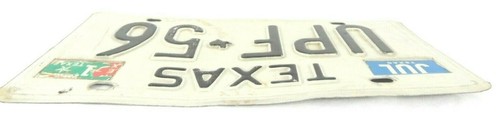 Texas License Plate 1980's White Raised Black Lettering UPF 56 Bent Vintage - Imagen 5 de 5