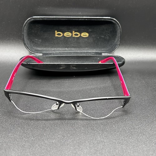 Bebe Sleek Half-Rim Eyeglasses Frame Black Pink 52-16-135 Used w/ Case