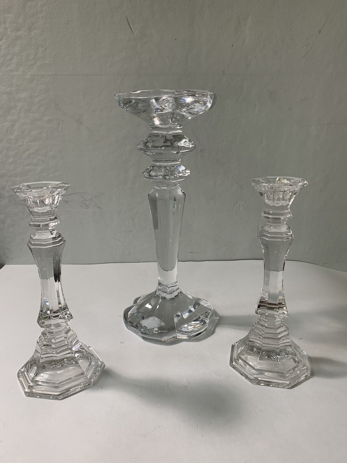 Shannon Crystal Candle Holders (1) Large Pillar and (2) Candlesticks