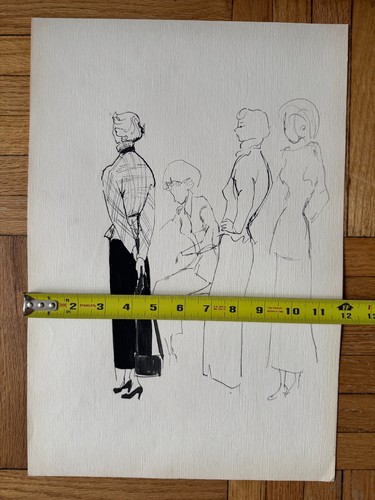 Rare Original Vintage Fashion Illustration Vogue 1950's Pen Ink OOAK 12 x 17 - Picture 9 of 10